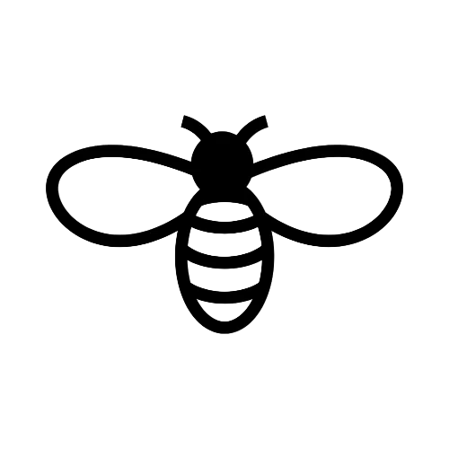 Black silhouette of a bee on a white background